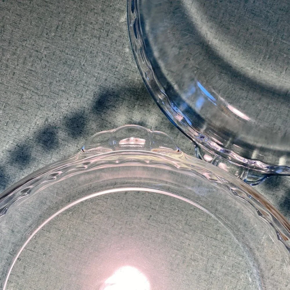 Two Pyrex #229, 9.5 inch Fluted Edge Pie Pans, Perfect Conditon